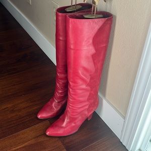 Charles Jourdan vintage  Red leather and suede boots. Made in France. Size 7.